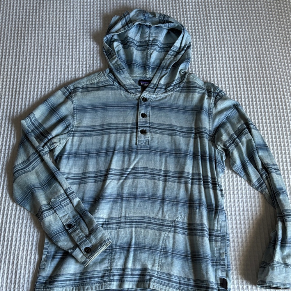 Patagonia Men's Blue Striped Hoodie